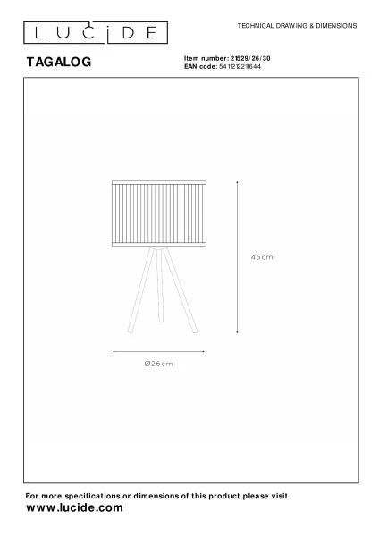 Lucide TAGALOG - Table lamp - Ø 26 cm - 1xE27 - Black - technical